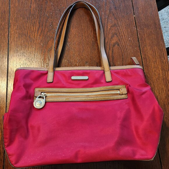 Michael Kors Kempton Red Nylon with Leather Accents Tote Bag - Picture 5 of 16